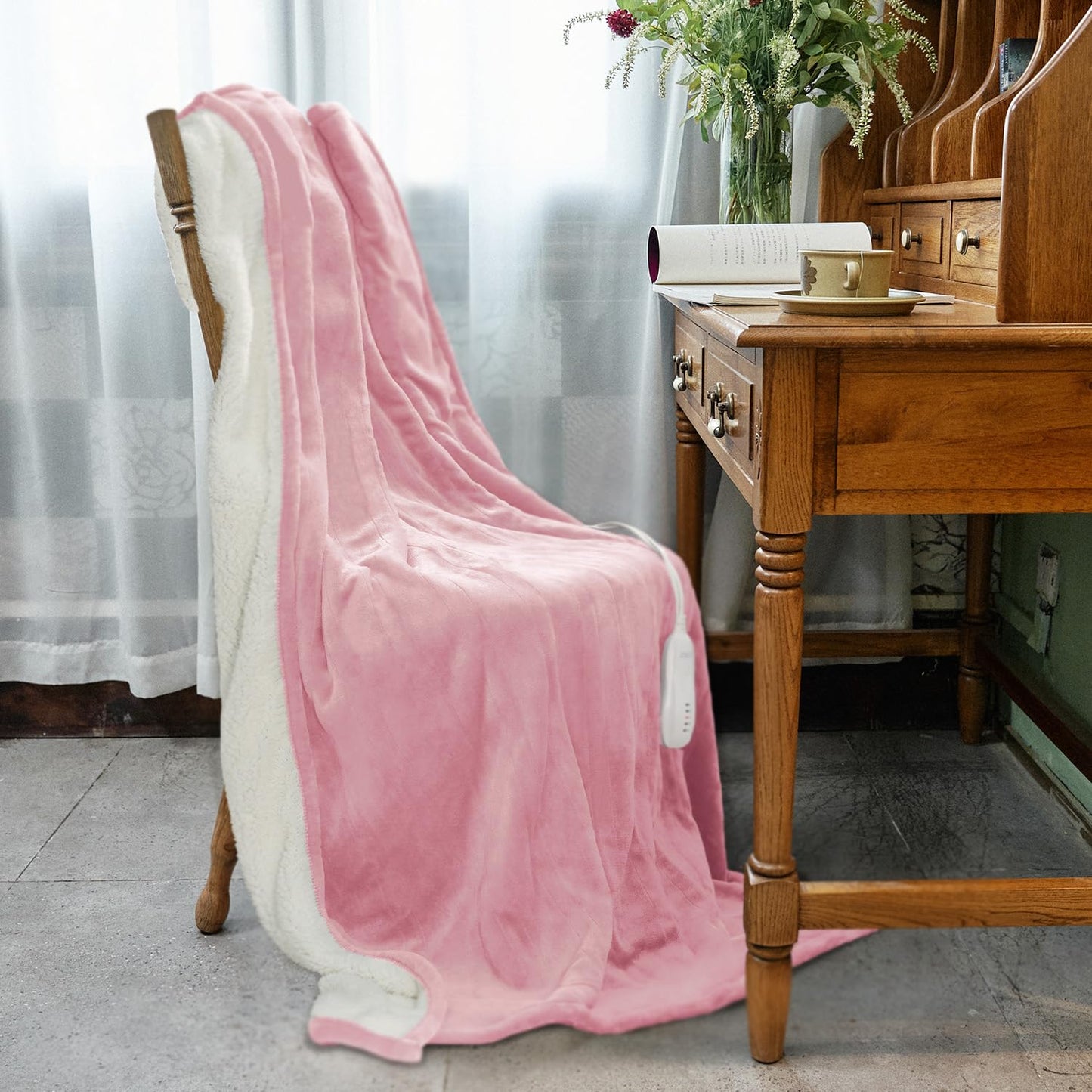 Heated Blanket Throw 50"x60", ETL & FCC Certified Electric Blanket with 3-Hour Timer Auto-Off & 5 Heating Levels, Overheat Protection, Machine Washable - Dusty Pink