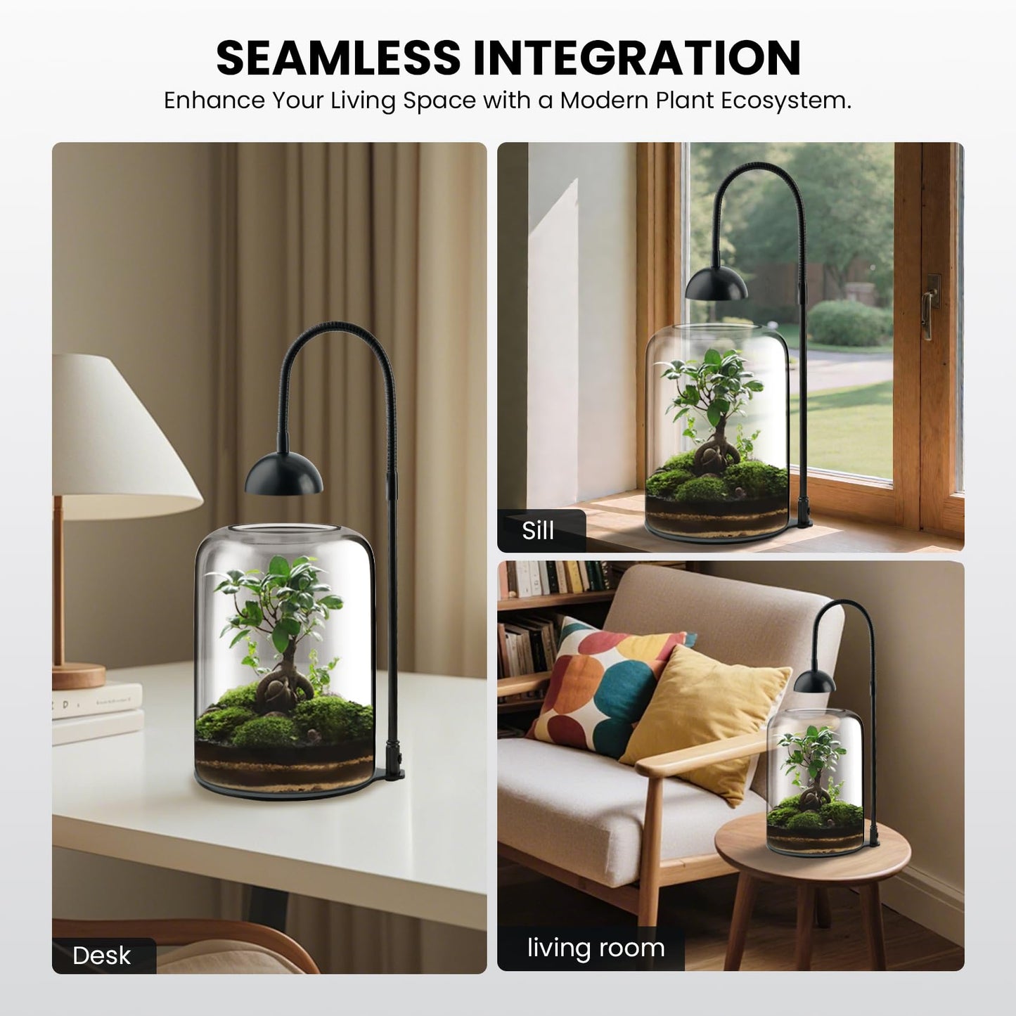Xyingshine Glass Plant Terrarium with LED Grow Light & Adjustable Ventilation, 8.2" Desktop Terrarium for Venus Fly Trap, Moss & Succulents, Borosilicate Indoor Planter for Home Office Decor