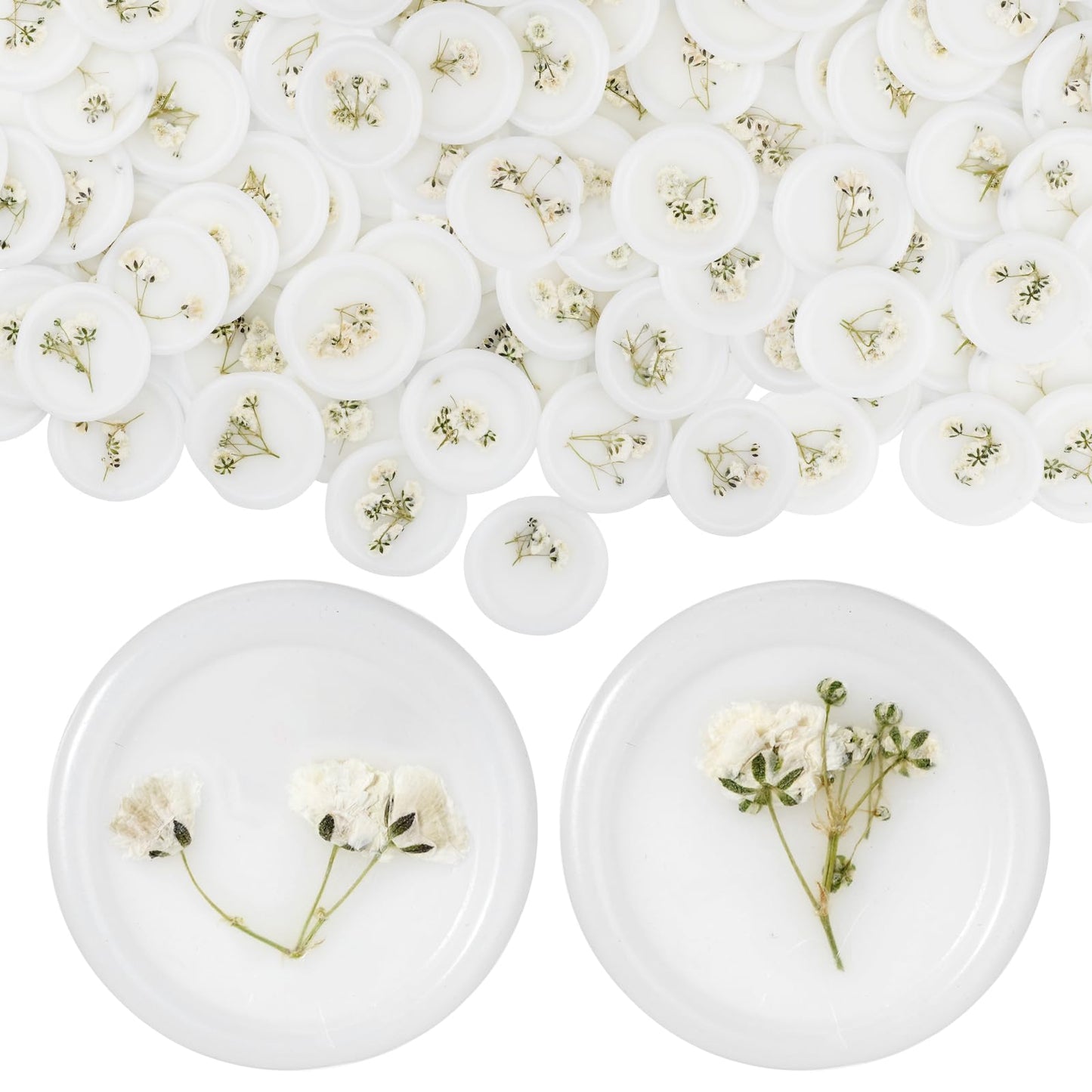 Qilery 50 Pcs Baby's Breath Wax Seal Stickers Dry Floral Self Adhesive Envelope Wax Seal Stamp Stickers Bulk for Wedding Invitation Bridal Shower Birthday Party Letter Greeting Card Gift Wrapping