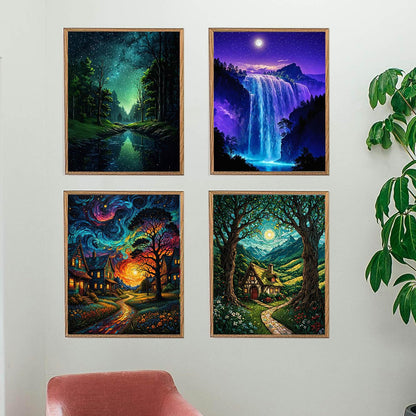 Lovepefe Starry Sky Paint by Numbers Kit for Adults, 4 Pack Country Night Paint by Number Kits for Beginner Moon Acrylic On Canvas DIY Oil Painting Kit for Gift Home Wall Decor 12x16 Inch