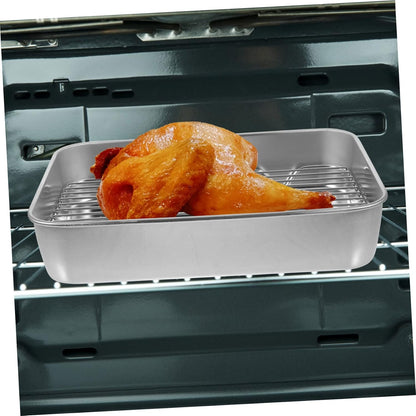 PRETYZOOM Grill Pan Set with Lid, Baking Pan with Roasting Rack, Metal Baking Tray for BBQ Grills