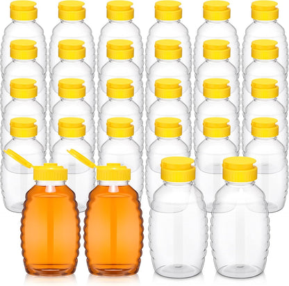 24 (12oz) Pcs Clear Plastic Honey Bottles Plastic Skep Style Jar Honey Squeeze Bottle Empty Refillable Honey Dispenser