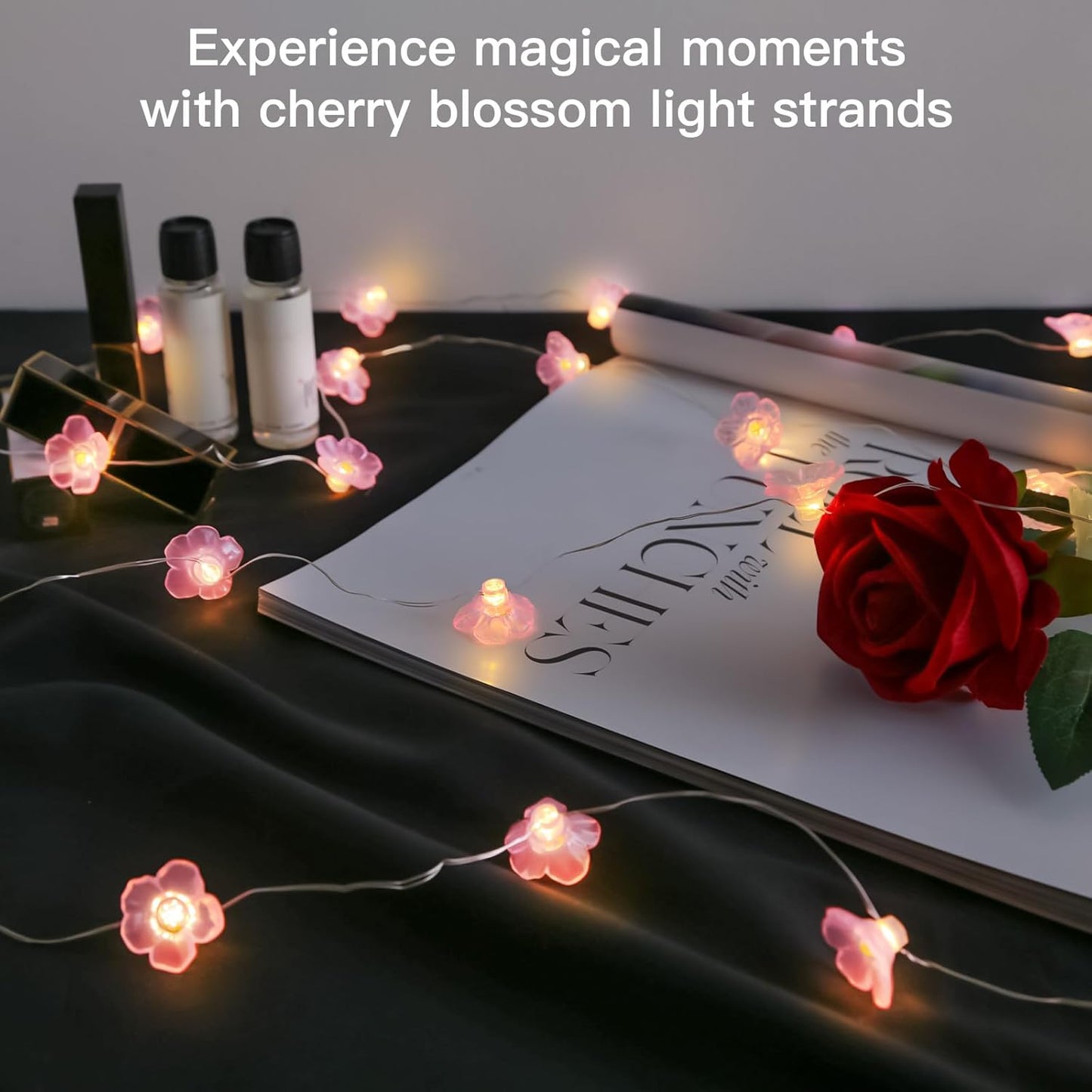 12.8 40 suddus Cherry Blossom Lights, ft LED Flower String Lights Battery Operated with Remote, Pink Fairy Light