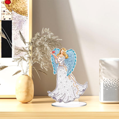JZHYOAN Angel Diamond Art Desktop Ornaments Gem Painting Table Ornaments Diamond Painting Desk Stand Crystal Arts Mosaic Kit DIY Desktop Kits with Special Shape Gem Art for Adults