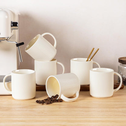 Set 6, 14.2oz theterra Ceramic Coffee Mugs of Handmade Coffee Cups with Handle for Latte, Tea, Milk, Beer, Hot Cocoa