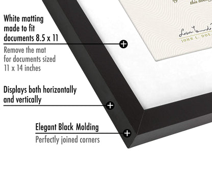 Americanflat 11x14 Diploma Frame with Shatter-Resistant Glass - Use as 8.5x11 Frame with Mat or Display 11x14 Documents Without Mat - Certificate Frames with Engineered Wood for Wall Display - Black