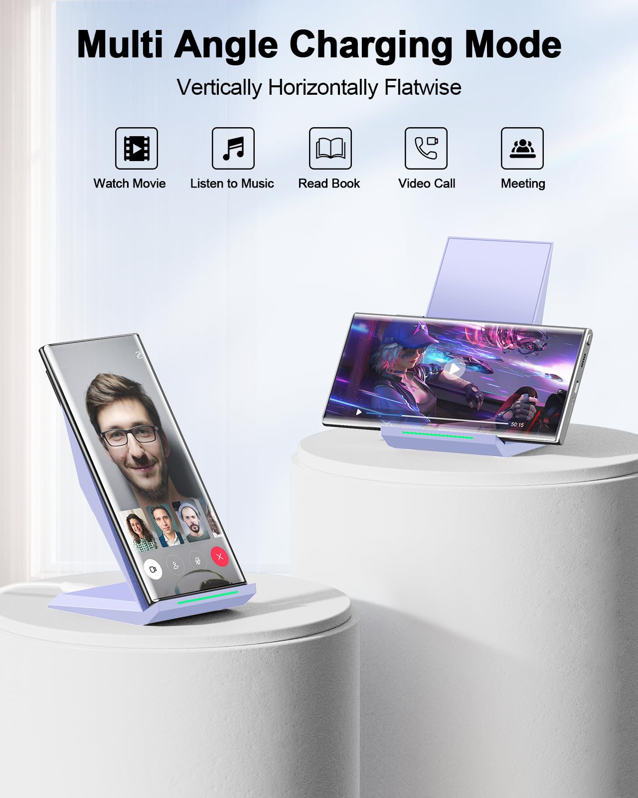 Fast Wireless Charger, [2 Pack] NANAMI Qi Certified Wireless Charging Stand Compatible iPhone 17/17 Air/17 Pro/17 Pro Max/16/15/14/13/12, Phone Charger for Galaxy S25/S24/S23/S22 and Qi-Enabled Phone