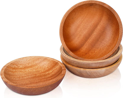 Mini Wooden Bowl Set of 4, 3.54" Diameter for Condiments, Dip Sauce, Small Wood Bowl for Jam, Olive