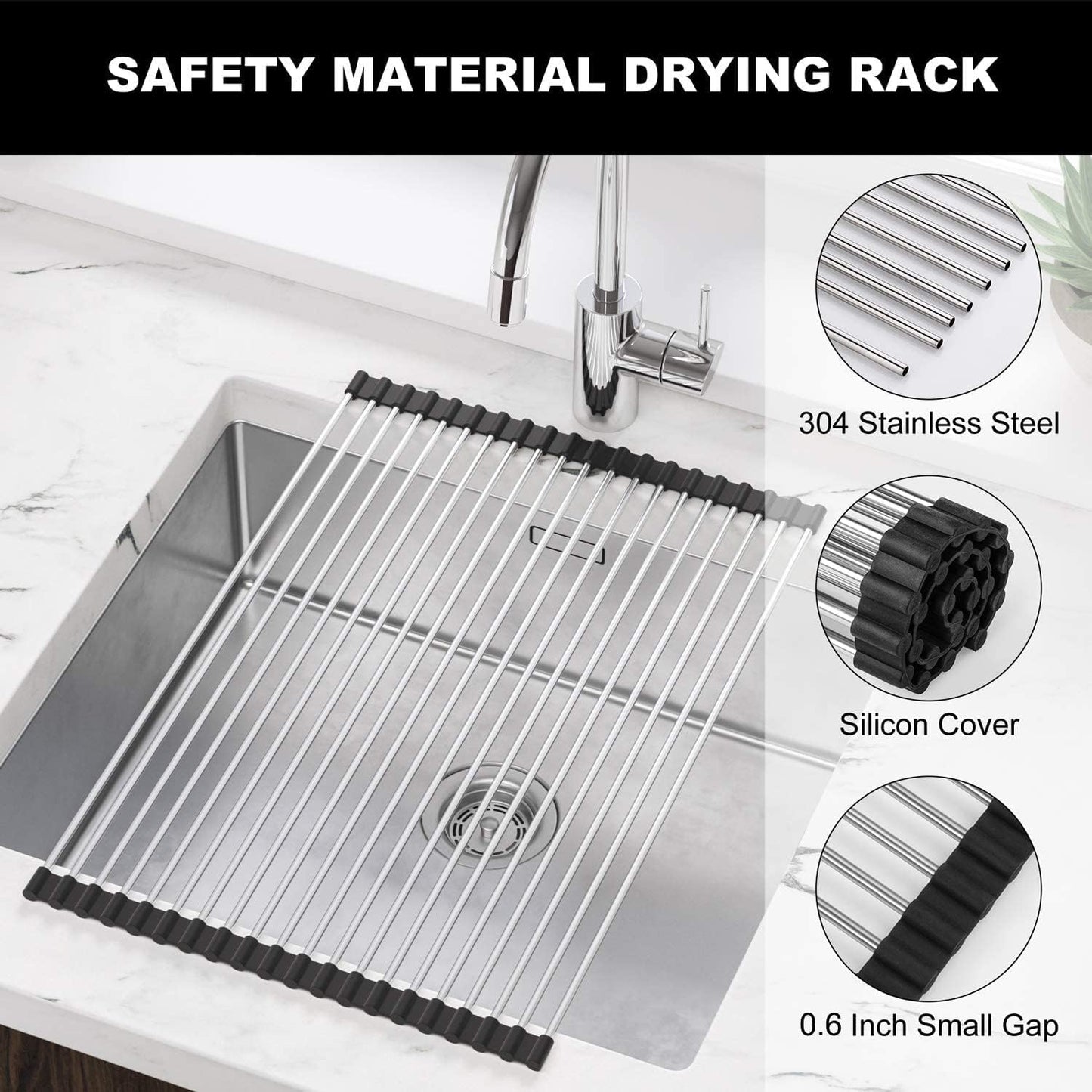 Roll Up Dish Drying Rack, Over The Sink Kitchen Rolling Dish Drainer, Foldable Sink Rack Mat (17.8"x11.8")