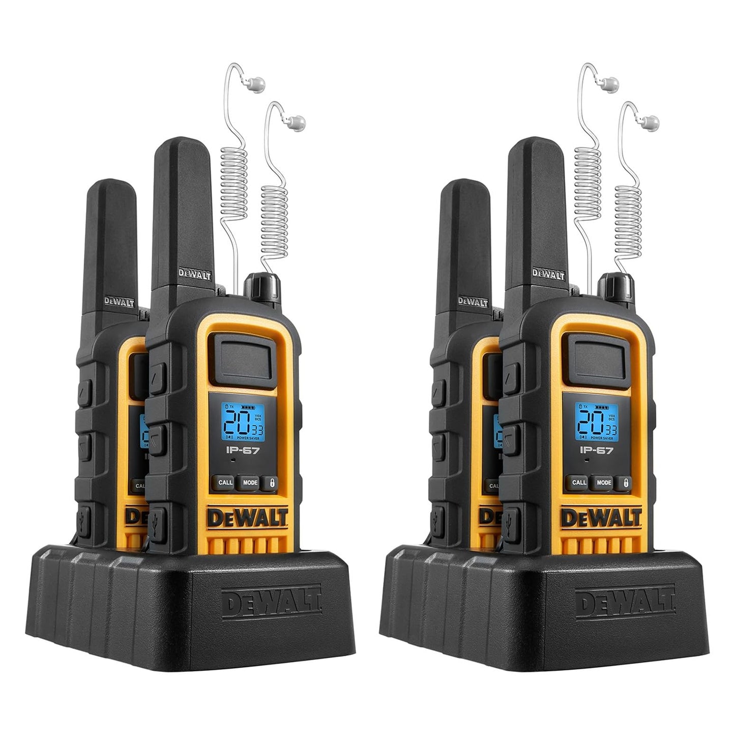DEWALT DXFRS800 FRS Walkie Talkies Long Range 2 Way Radio, 2 Watt, Waterproof & Rechargeable, 2 Pack
