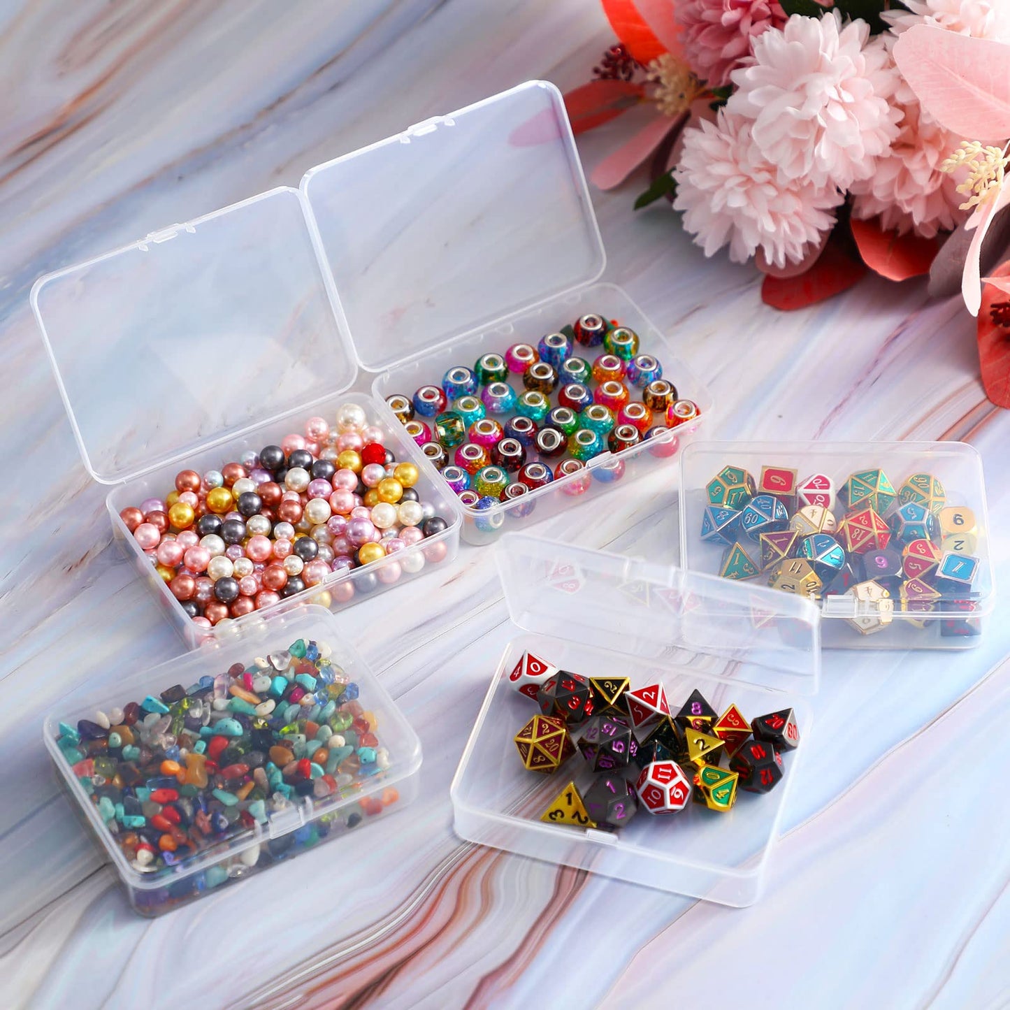 SATINIOR 48 Packs Clear Small Plastic Containers Transparent Storage Box with Hinged Lid for Small Items Crafts Jewelry (4.4 x 3.3 x 1.2 Inch)