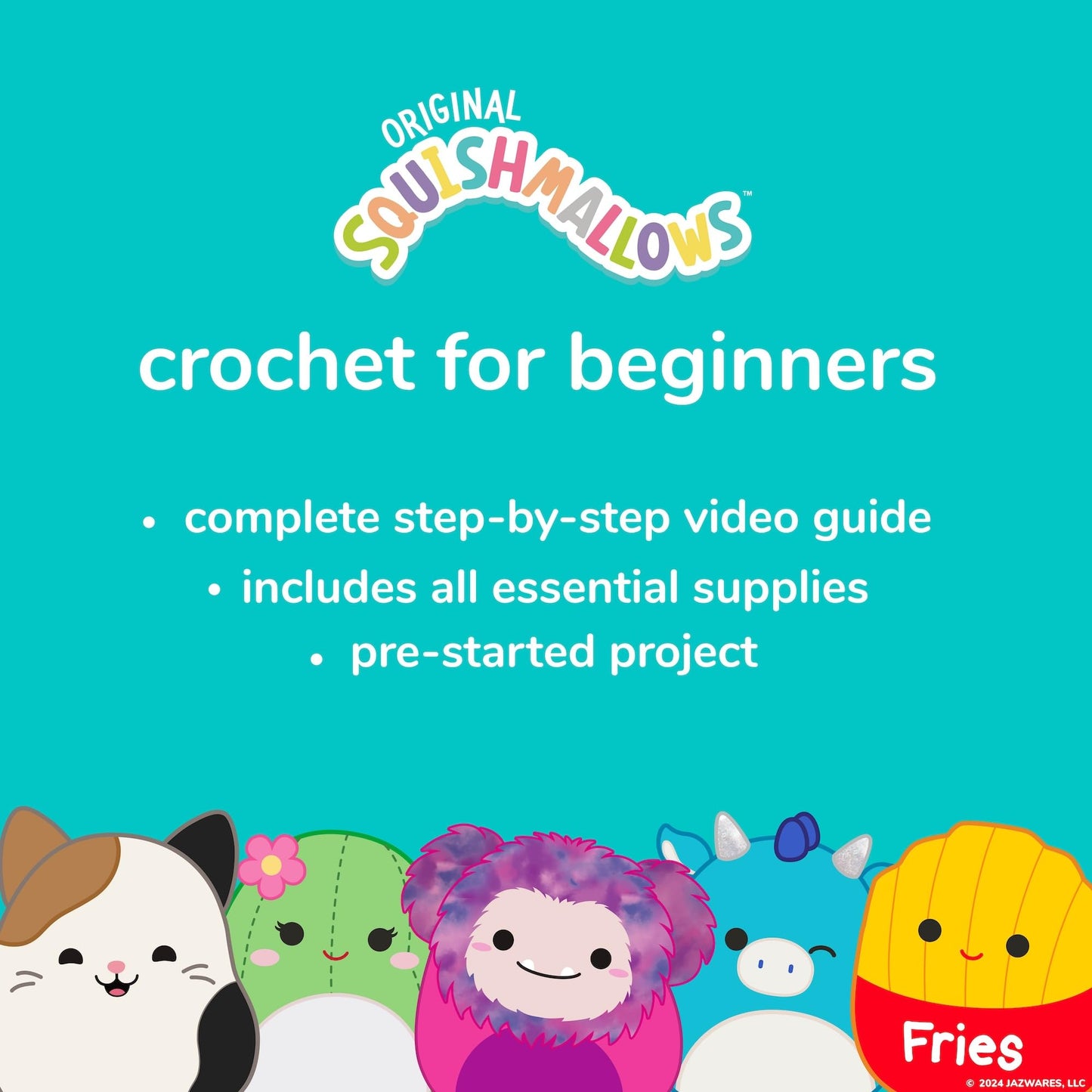 Original Squishmallows Omar the Bear Crochet Kit, Includes Yarn, Crochet Hook, Starter Hooks, Step-By-Step Tutorials, Exclusive Crochet Kit for Beginners, DIY Craft, Crochet Kits, Great Teen Gifts