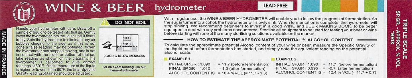 Triple Scale Hydrometer for Wine and Beer