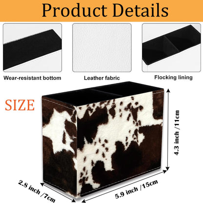 VSHSEEOM Cow Hide Print Pencil Holder for Desk, PU Leather Multifunctional Mobile Pen Holder Desktop Organizer Makeup Brush Holder for Classroom, Office and Home