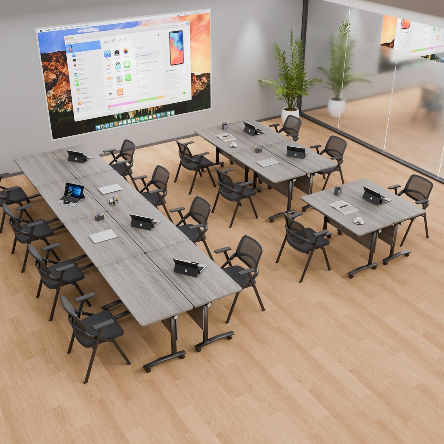 4 Pack Conference Room Tables,Mobile Folding Conference Table with Wheels,Modern Training Locking Rolling Meeting Conference Tables with Flip-Top for Office Classroom Business,6-12 Person,71IN