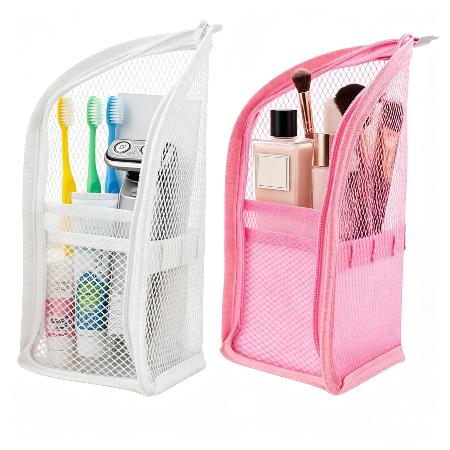 2Pcs Standing Toiletry Bag, Upright Waterproof Travel Toiletry Bag, Translucent Portable Foldable Makeup Cosmetic Bag, Leakproof Travel Organizer Pouch for Bathroom, Gym, Business Trip,Family Travel