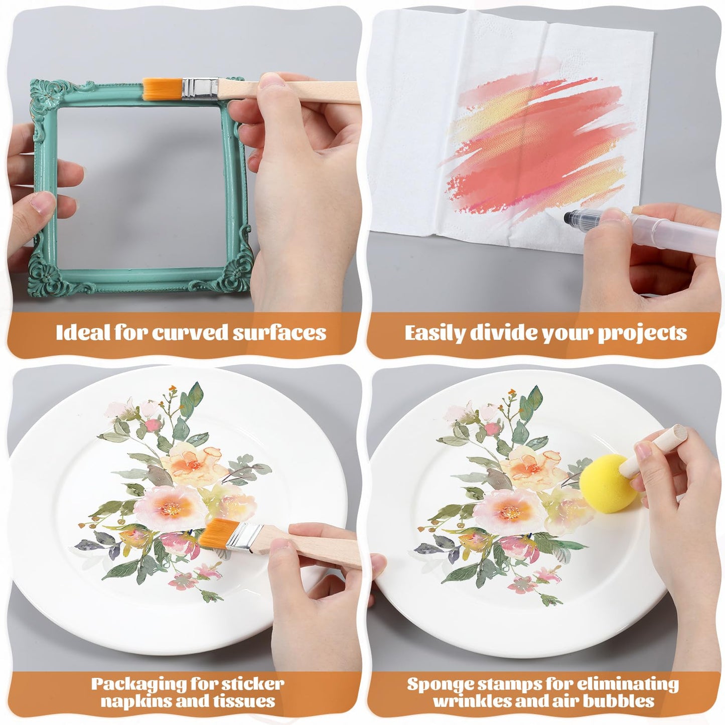 20 Pack Essential Decoupage Tool, Includes 1 Silicone Table Mat, 5 Foam Brushes, 8 Decoupage Brushes, 3 Water Pens, 2 Glue Container Bowl, and 1 Spray Bottle, for Cut-Out Painting, Sticker Pasting