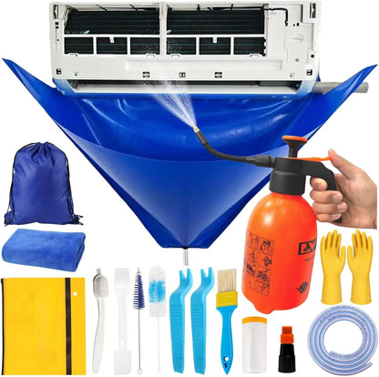 18Pcs 2L Oiktylr Mini Split Cleaning Kit Bag with Pressure Sprayer, PVC AC Cleaning Cover, Waterproof Air Conditioner