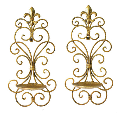 JUCONSIN Wall Sconces Candle Holder Set of 2, Metal Wall Decorations Hanging Wall Mounted Candle Sconces for Living Room Dining Room (Gold)