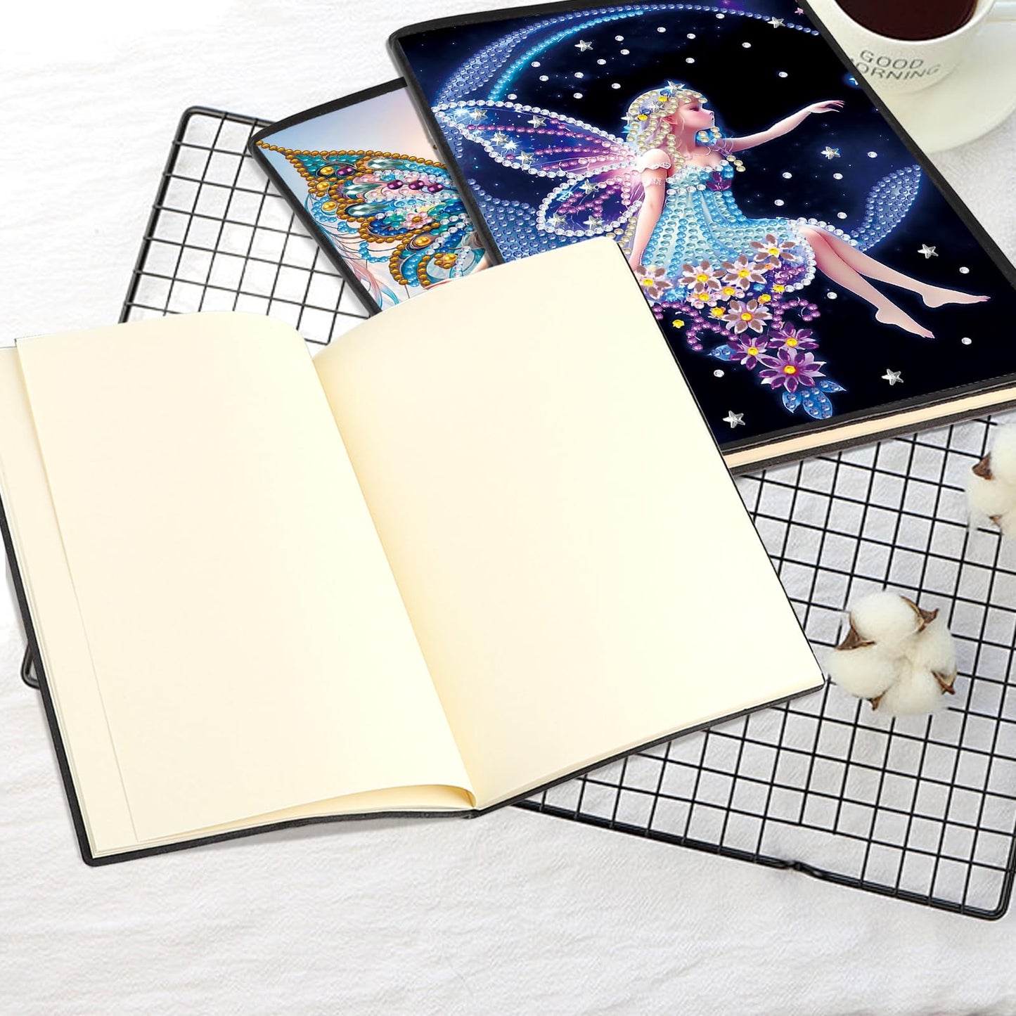 JISHSHAY 2 PCS Diamond Art Notebook Journal Fairy Elf Diamond Painting Note Book Gem Art Sketchbook Mosaic Kits for Adults Diary Gem Painting Leather Journal A5 Notebook with Special Shaped Drills