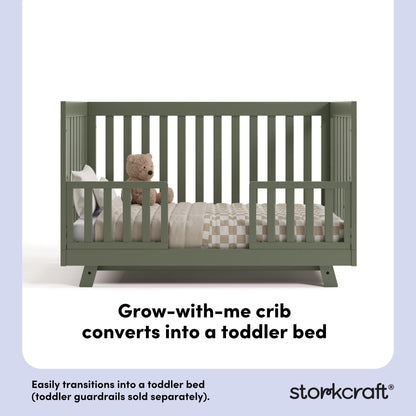 Storkcraft Beckett 3-in-1 Convertible Crib – GREENGUARD Gold Certified, Fits Standard Crib Mattress, Converts to Toddler Bed and Daybed, 4 Mattress Heights, Grow-with-Me Design (Olive)