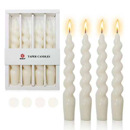 8pcs Short Taper Candle Spiral Candles,Gedengni White Candle Sticks Beige Twisted Candlesticks Swirl Tapered Candles for Home Décor Dinner Weddings Holiday Women Gifts