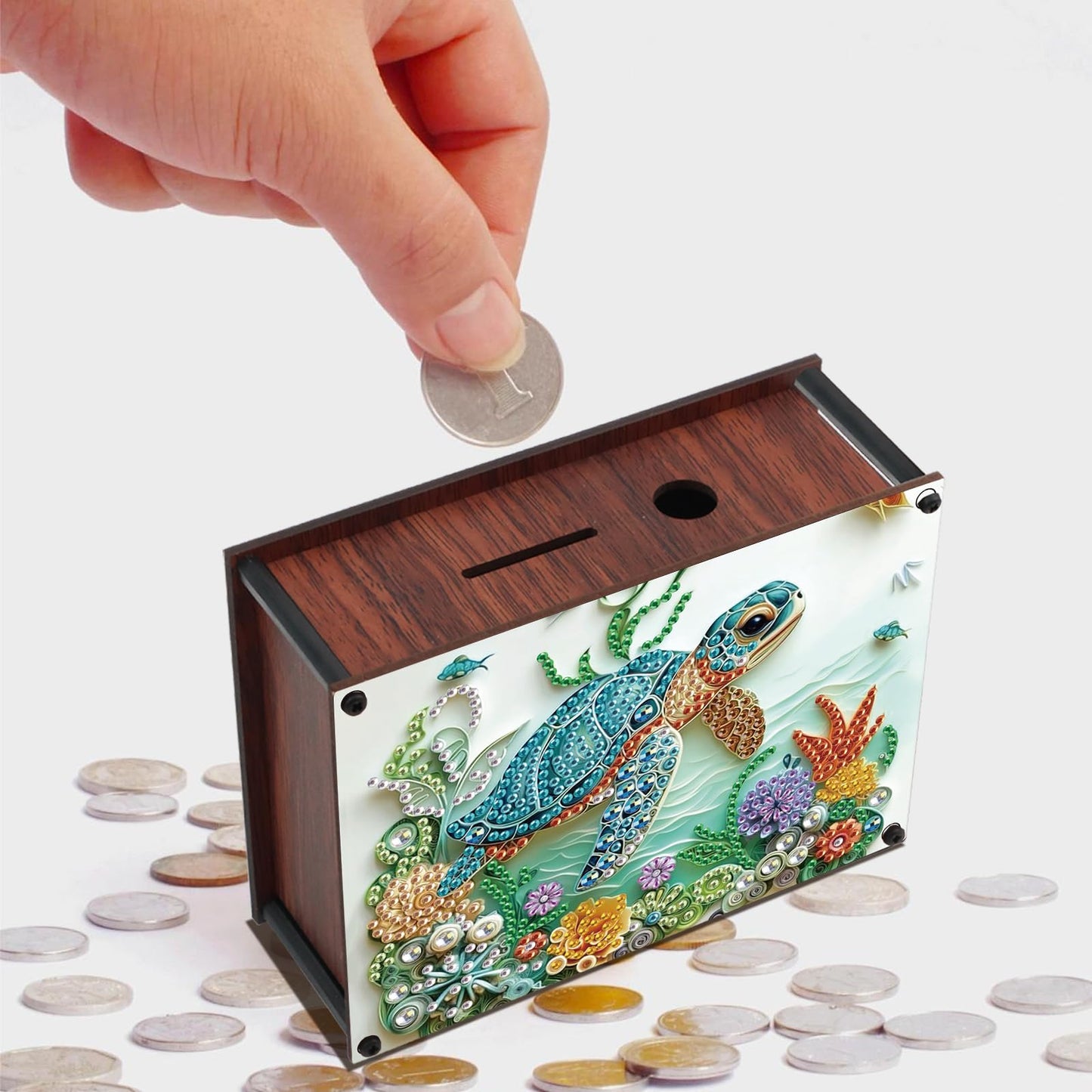 JZHYOAN Diamond Art Painting Acrylic Piggy Bank, DIY Sea Turtle Diamond Art Painting Creative Design Coin Savings Bank, Diamond Art Special Shape Partial Mosaic Money Saving Box for Adults