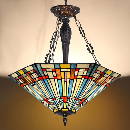 COTOSS Tiffany Pendant Light Fixtures,22" Wide Stained Glass Inverted Ceiling Pendant for Dining Room,Antique Style 3 Lights Hanging Lamp for Living Room Kitchen Entryway