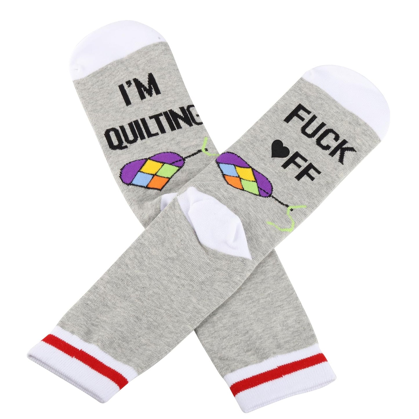 G2TUP 2 Pairs Quilting Socks F*ck Off I'm Quilting Socks Seamstress Gift Sewing Lover Sock Sewing Gift Quilter Gifts