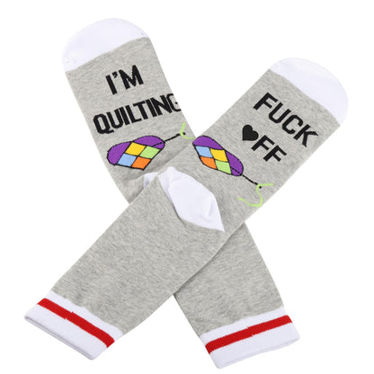 G2TUP 2 Pairs Quilting Socks F*ck Off I'm Quilting Socks Seamstress Gift Sewing Lover Sock Sewing Gift Quilter Gifts