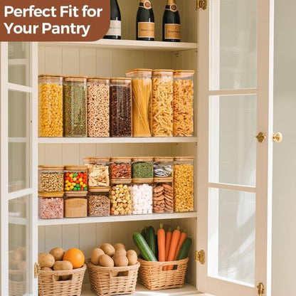 ComSaf Glass Storage Containers - 1.2 Qt Clear Glass Jars with Lids | Set of 4 for Pantry Organization