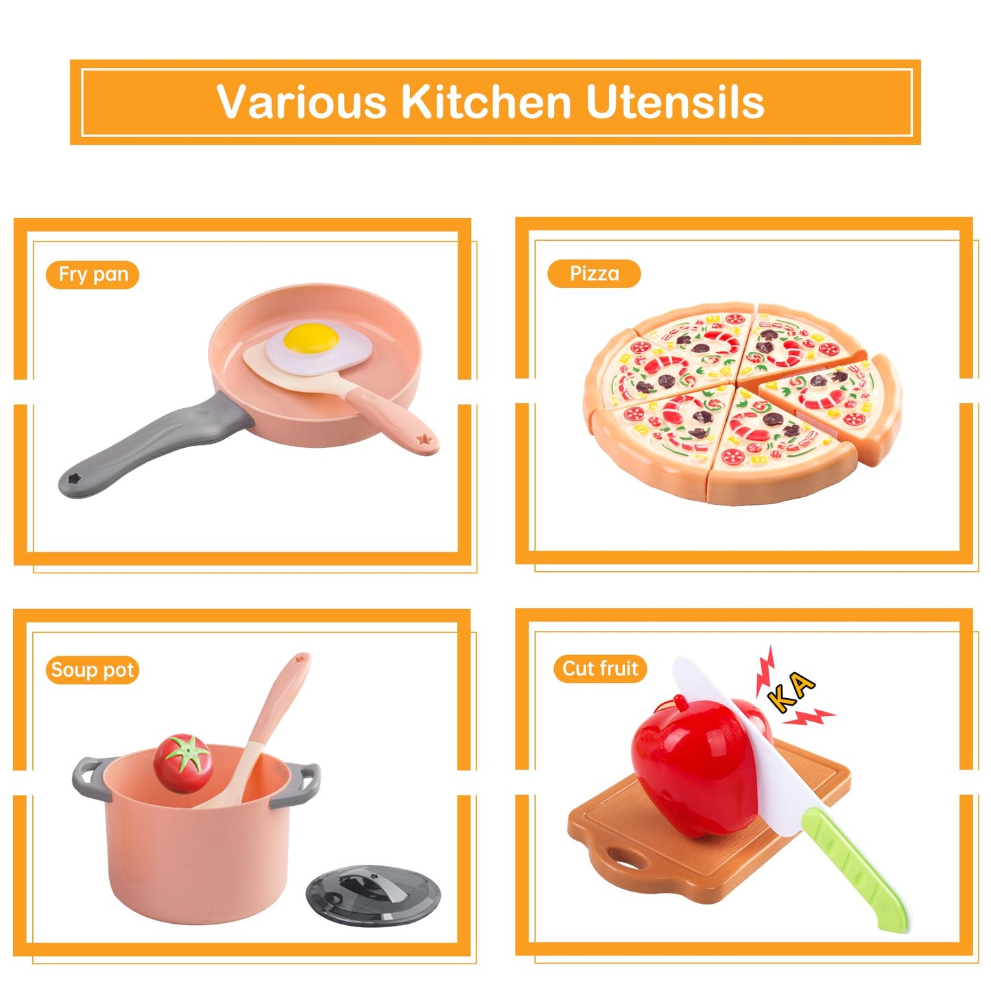 150Pcs Kitchen Playset, Toddlers Pretend Cooking Cookware Accessories, Food, Picnic Blanket, Fruits, Veges, 2Pack Shopping Storage Basket, Dessert and Prop Money, Gift for Kids (Pink)