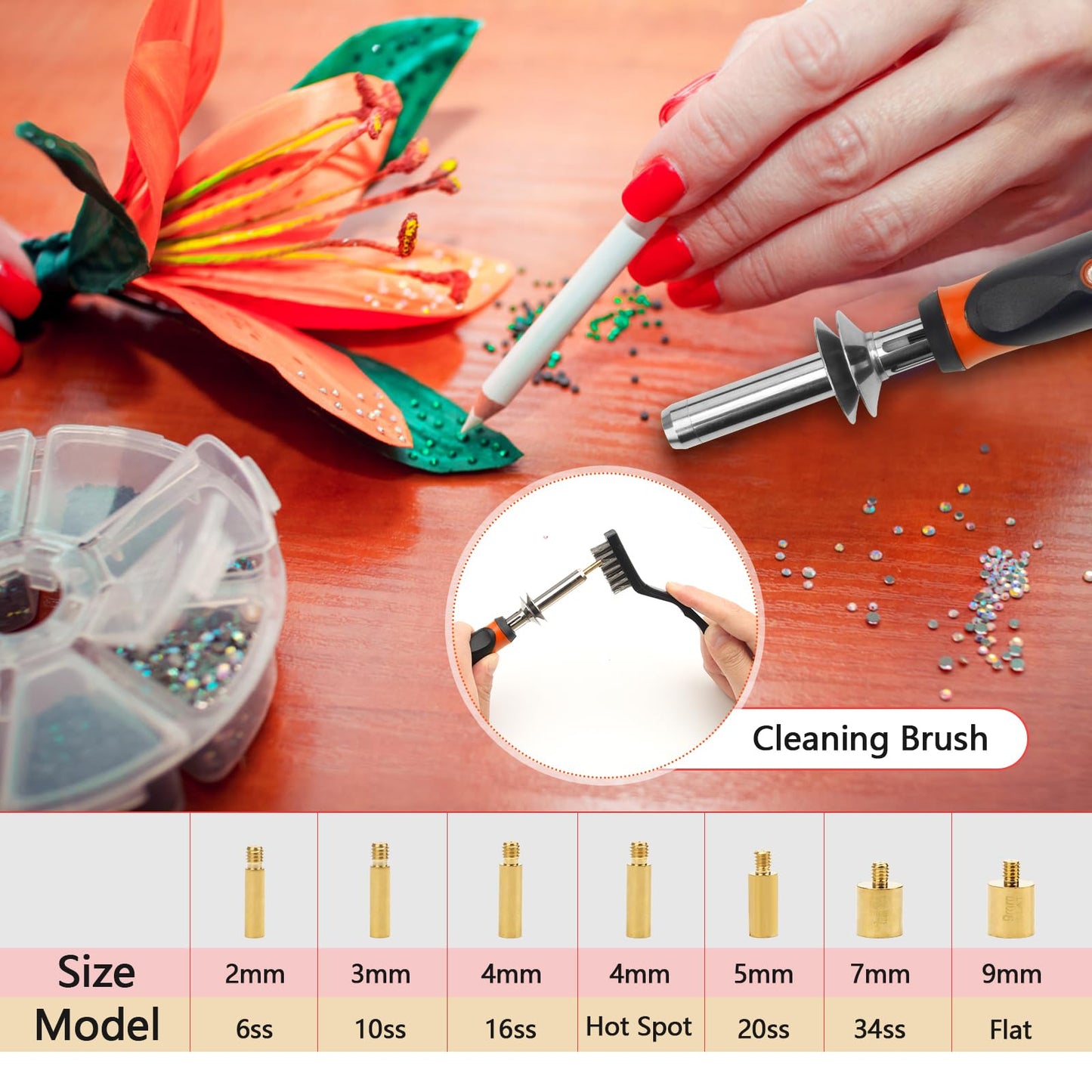 Catcan Hotfix Applicator Tool, Hotfix Rhinestones Applicator Bedazzler Kit with 2 Boxes AB Crystal Rhinestones Picker Tool, 7 Tips/Tweezers/Pencil/Brush DIY for Crafts
