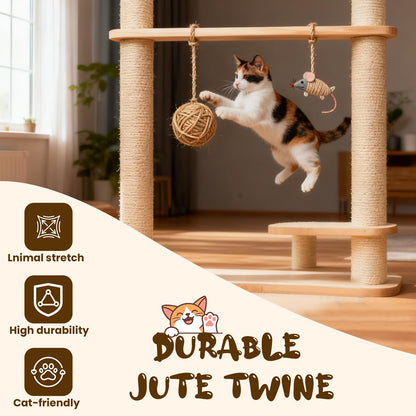 Natural Jute Twine 6mm x 328ft, 4Ply Twisted Heavy Duty Rope Roll for Gardening, Crafting, Bundling, Cat Scratching Post, Home Decor, Christmas Decorations