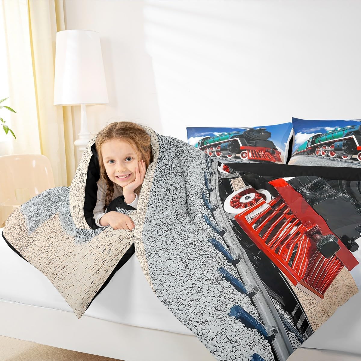 Sets 3D Set Sets 2 Erosebridal Train Comforter Full Size,Boys Steam Engine Bedding Rail Vehicles Duvet for Kids