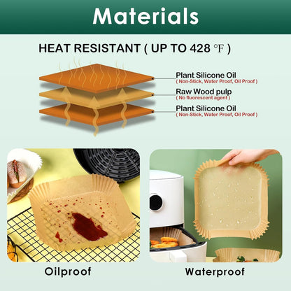 400 Pcs Air Fryer Paper Liners, 8" Square Air Fryer Liners Disposable, Heavy-Duty Parchment Paper for 5-8 qt Airfryer Basket, Non-Stick & Grease-Proof Baking Liner for Oven Pan