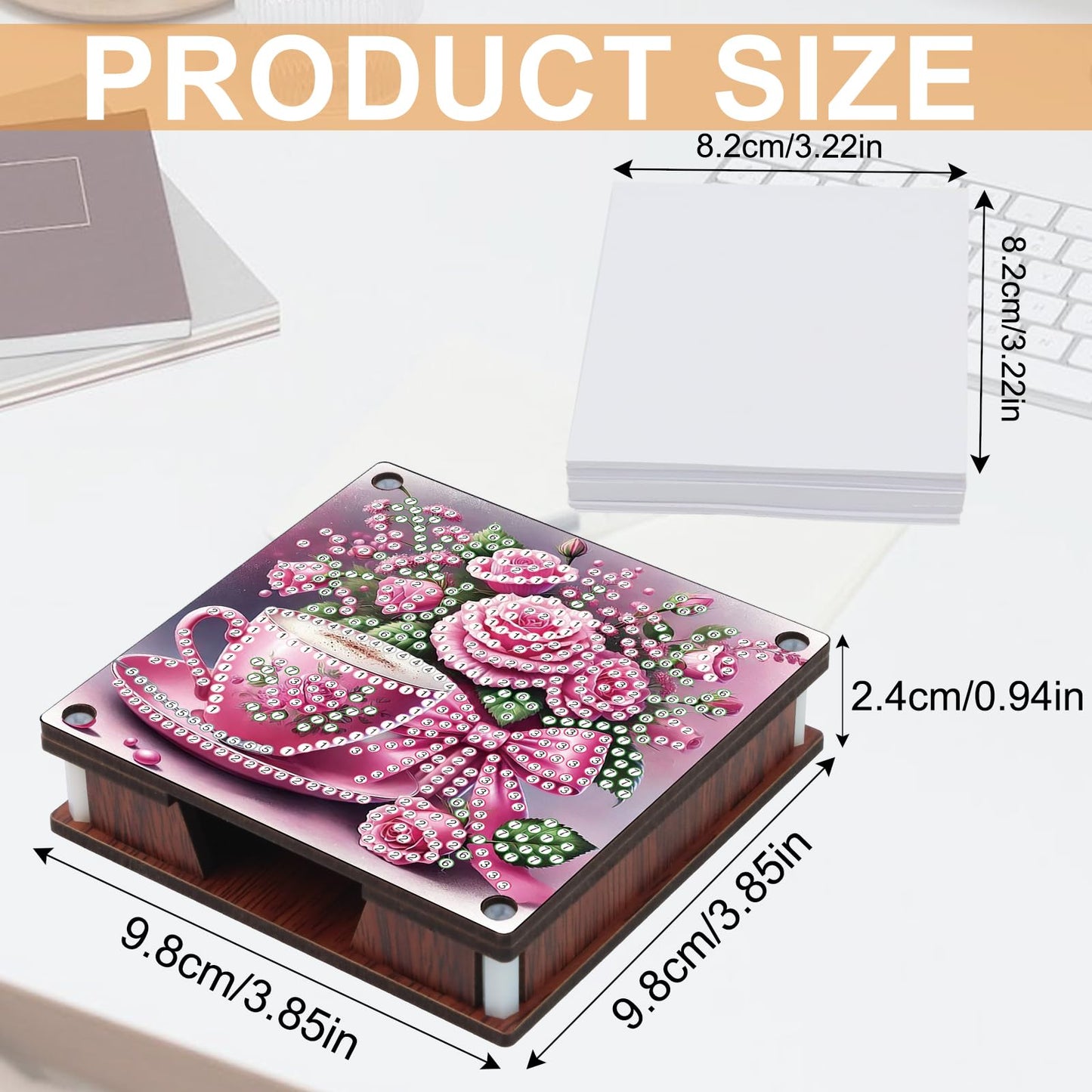 JISHSHAY 2 PCS Diamond Art Note Box Flower Diamond Painting Note Pad Holder Tea Cup Gem Painting Gem Art Memo Boxes Mosaic Kits for Adults Embroidery Kit Memo Pad Holder, Contains 120 Sheets of Paper