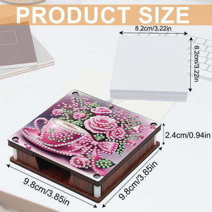 JISHSHAY 2 PCS Diamond Art Note Box Flower Diamond Painting Note Pad Holder Tea Cup Gem Painting Gem Art Memo Boxes Mosaic Kits for Adults Embroidery Kit Memo Pad Holder, Contains 120 Sheets of Paper