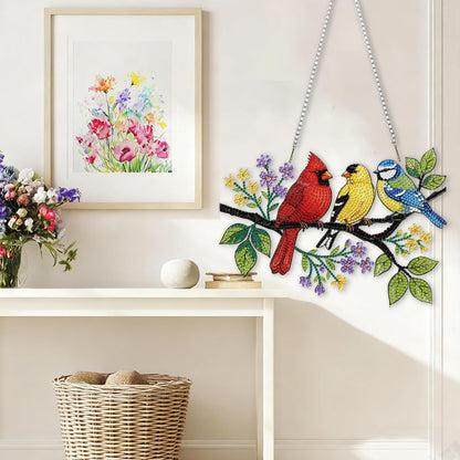 LPDJITO Bird Diamond Art Hanging Kits for Adults, Double Sided DIY Acrylic Diamond Art Painting Window Pendants Home Garden Wall Hanging Kits Hanging Ornament