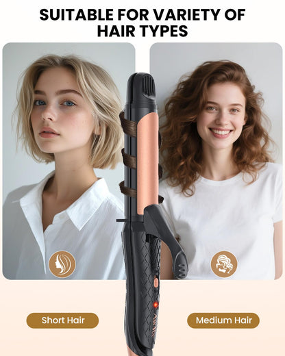 Dual Voltage Curling Iron 2-in-1 Curling Iron 1 Inch,(100V~240V) Dual Voltage Hair Straightener Travel CurlingIron European Flat Iron(Black)