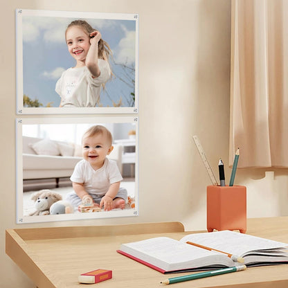 Kalami 8x10 Picture Frame Wall Mount Self Adhesive with Sliver Screws, Clear Acrylic No Drill Floating Frameless Poster Frame for Office Photo Canvas Document Gallery, Full Frame Size 10x11