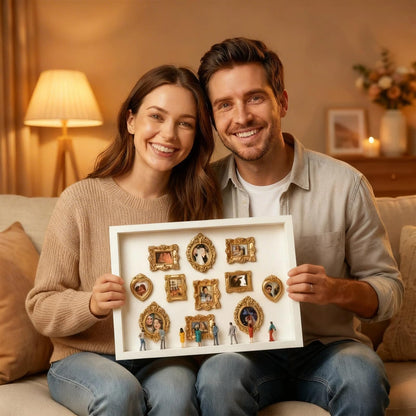 WQLLWFC Mini Museum Frame Silhouette Box Kit ，Wedding Shadow Memory Box with Gold Frames & Figurines & Background Paper，Perfect for Anniversaries, Mother's Day, Birthdays, Valentine's Day , Home Decor