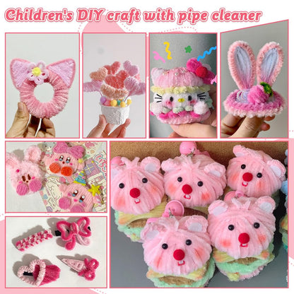 AHAMETON 620-Piece Pink Pipe Cleaner Craft Kit - 6 Pastel Shades Chenille Stems with Floral Wire for DIY Wedding Bouquets, Mother’s Day Gifts & Party Decorations