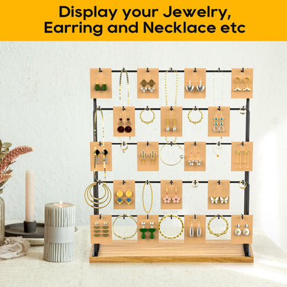 ORLESS Jewelry Display for Vendors, Earring Display Stand for Selling, Necklace Display Holder for Selling, Earring Cards Organizer for Bracelets, Rings, Jewelry Towers, Original Wood (35 Hooks)
