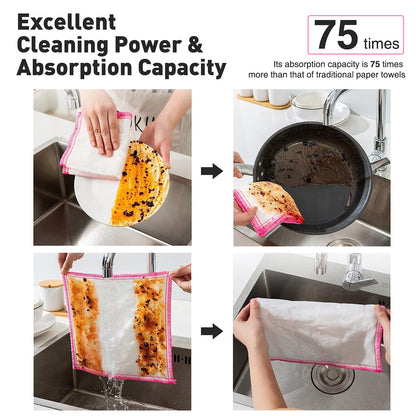 OnBrand Naturally Wood Fiber Cleaning Cloth, Microfiber Cleaning Cloths, 10 Pcs (12" x 10.7" Each), 8 Layers High-Density Super Absorbing Dish Cloths, Reusable General Kitchen Towel