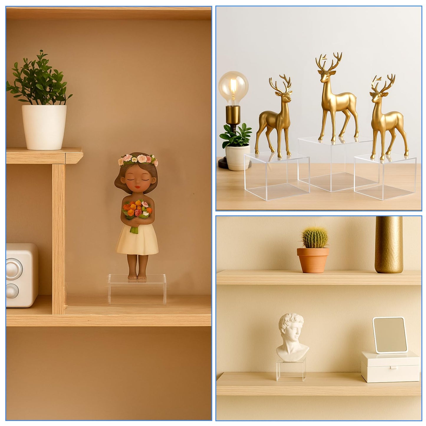 6 Pcs Acrylic Risers for Display Clear Risers Display Stands with Hollow Bottoms 5 Sided Acrylic Cube Boxes Square Nesting Cubes Decorative Stand Shelf for Food Dessert Jewelry Figures Decor 6 Sizes