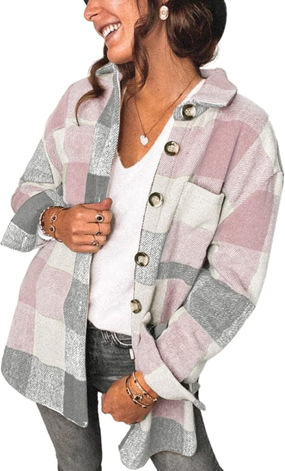 AUTOMET Womens Fall Outfits Fashion Clothes Shackets Flannel Plaid Button Down Long Sleeve Shirts Jackets