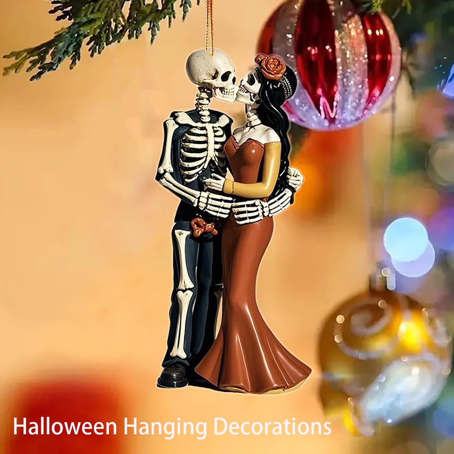 Foumiyfa 10Pcs Halloween Couple's Skull Hanging Ornaments,Car Rearview Mirror Decoration,Halloween Tree Decorations Acrylic Hanging Cutouts with Ropes for Trick or Treat Party Supplies