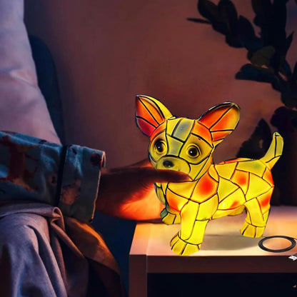 Neioaas Chihuahua Lamps - Retro Dogs Stained Resin Tabletop Night Light, Dog Series Art Night Light, 3D Cute Pet Dogs Themed Lamp LED Table Lamps, Fun for Dog Lovers