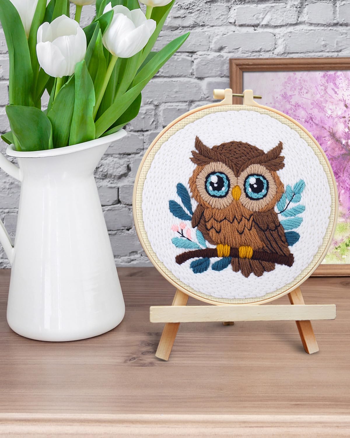 ERKOON Punch Needle Kit for Beginners Adults, DIY Easy Animal Embroidery Set for Starter Art Craft, Needling Punch Project with Patterns, Tools, Yarns, Hoop, Instruction (Owl)